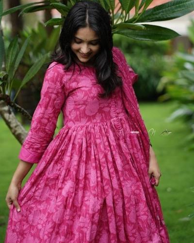 Pink Front Slit Ethnic Cotton Anarkali Suit Set