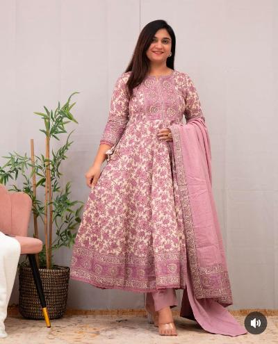 Dreamy Pink Cotton Anarkali Suit Set 