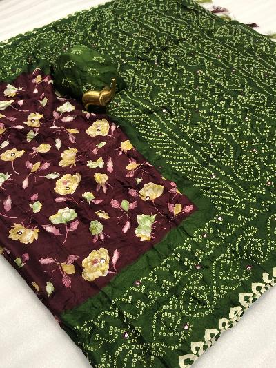 Royal Bandhani Moss Flower Print Saree