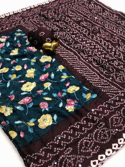 Royal Bandhani Moss Flower Print Saree