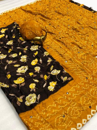 Royal Bandhani Moss Flower Print Saree