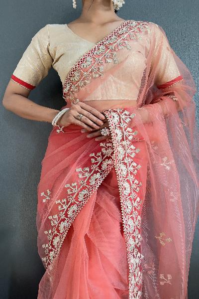 1 Min Coral Attractive Stitched Readymade Saree