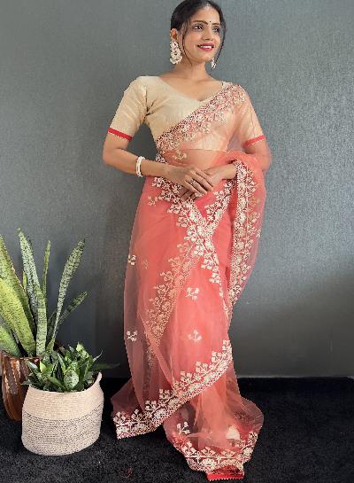 1 Min Coral Attractive Stitched Readymade Saree