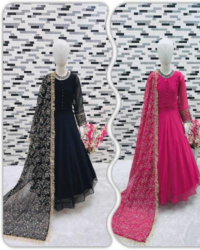 Kids Georgette Zari Work Anarkali Gown Suit Set