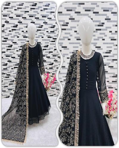 Kids Georgette Zari Work Anarkali Gown Suit Set