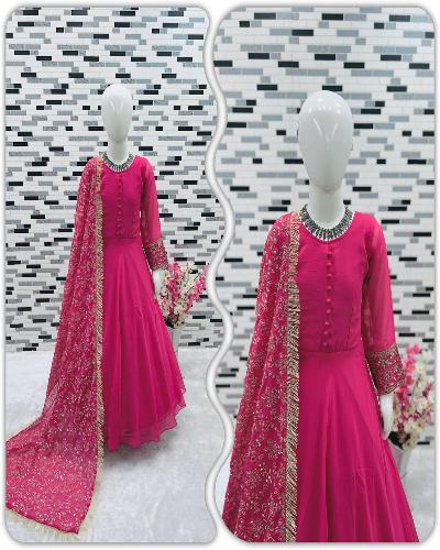 Kids Georgette Zari Work Anarkali Gown Suit Set