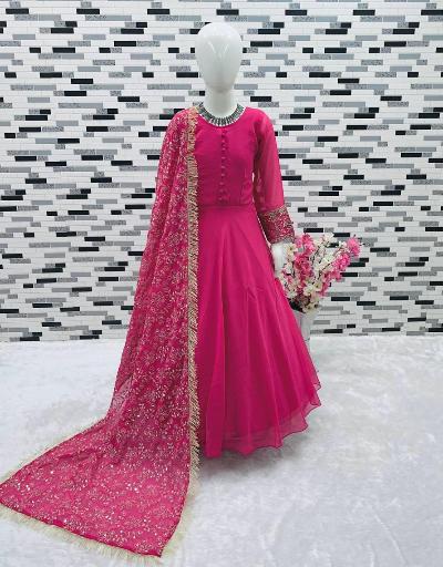 Kids Georgette Zari Work Anarkali Gown Suit Set