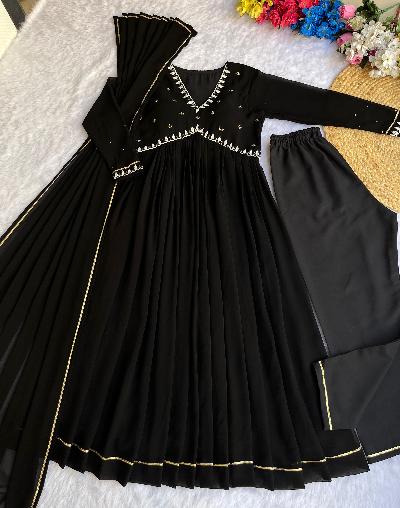 Mystic Black Georgette Alia Cut Anarkali Suit Set