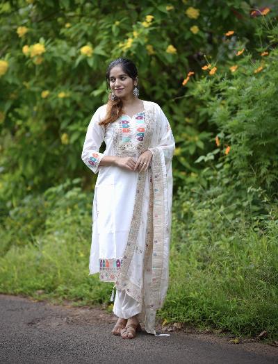 Pristine White Chanderi Jacquard Salwar Suit Set