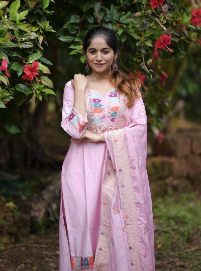 Rose Pink Chanderi Jacquard Salwar Suit Set