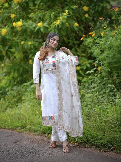 Pristine White Chanderi Jacquard Salwar Suit Set