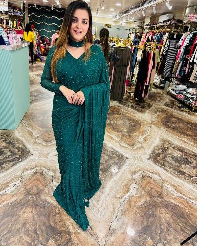 Green Stitched Saree and Ready to wear Blouse