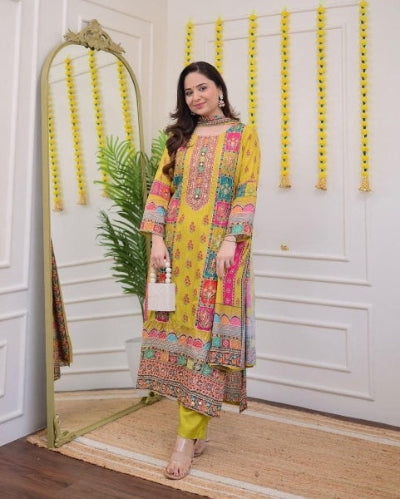 Viha Plus Size Yellow Jaipuri Design Salwar Suit Set