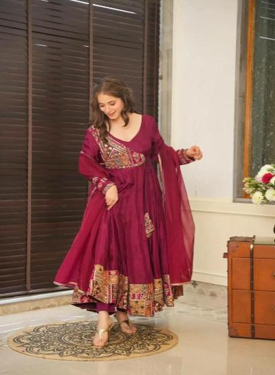 Maroon Festive Multicoloured Embroidery Anarkali Suit Set