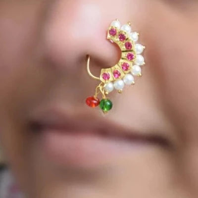Maharashtrain Pearl Nath Banu Nose Pin Clip 