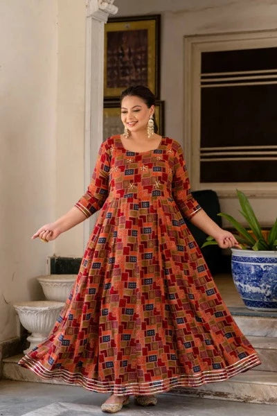 Plus size Anarkali Maroon Traditional Kurti for women