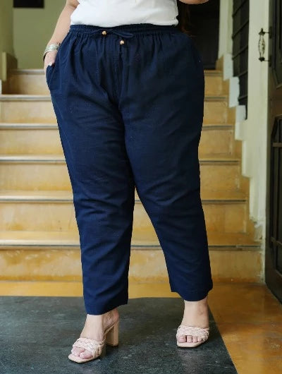 Plus size Women Blue Cotton Trouser Pant