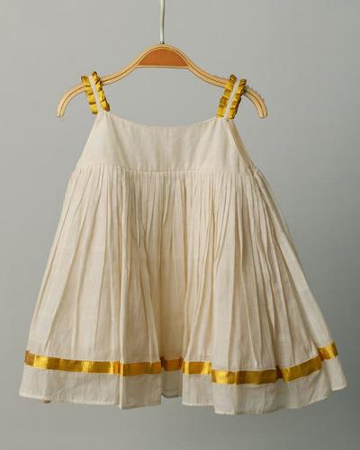 Off White Gold Cotton Kids Frock