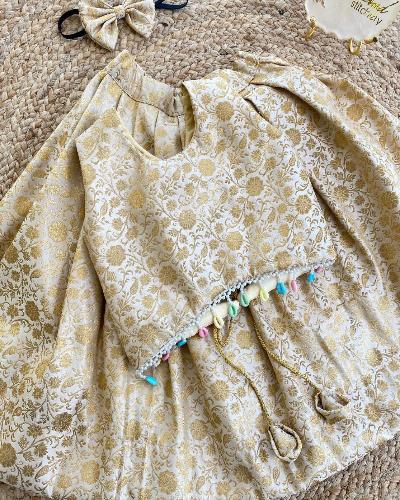 Brocade Cream Gold Ethnic Skirt Blouse Set