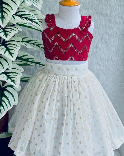 Elegant Kids Red Blouse and Cream Skirt Set