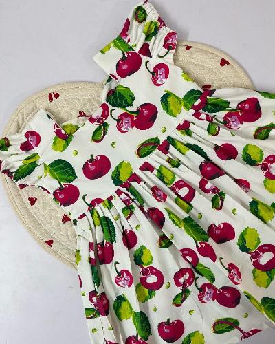 Cute Cherry Print Cotton Kids Frock