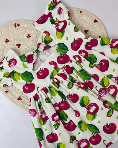 Cute Cherry Print Cotton Kids Frock