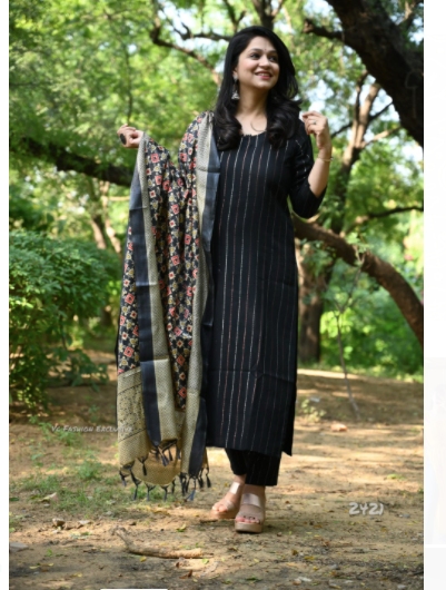 Black Khaadi Silk Straight Salwar Suit with Dupatta