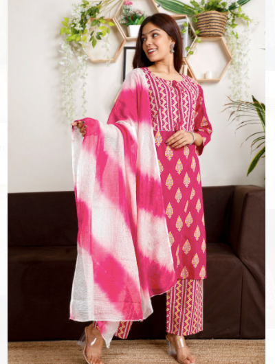 Pink Cotton Tye Dye Salwar Suit Dupatta