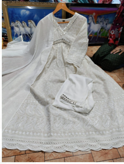 Pearl Cream Chikankari Sequin Salwar Suit with Dupatta