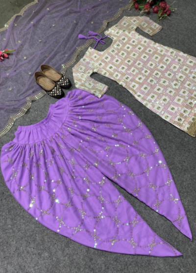Lilac Cream Embroidered Patiala Readymade Suit