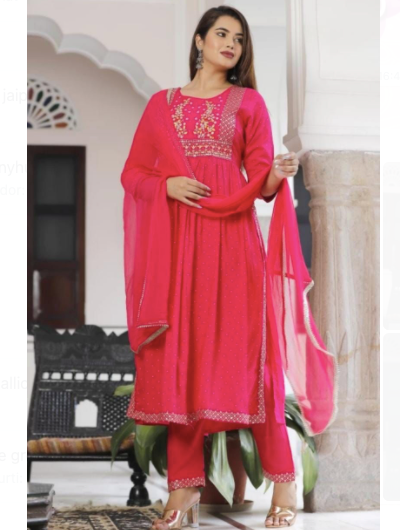 Pink Gold Embroidery Cotton Salwar Suit