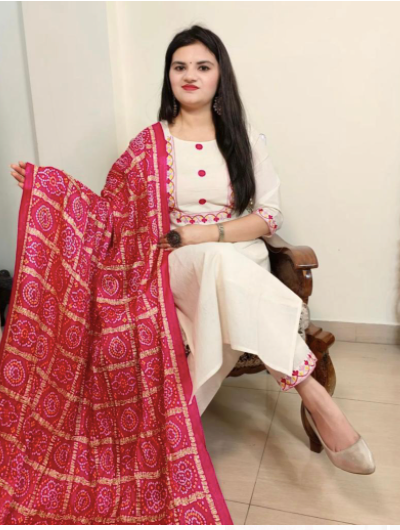 Indo Era Women Pink & White Bandhani Printed Pure Cotton Kurta with  Trousers & Dupatta - Absolutely Desi