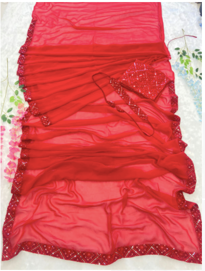 1 Minute Saree Red Chiffon Ready to Wear Sari