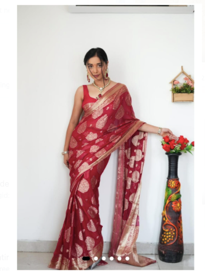 Red Silver 1 Min Ready to wear Benerasi Wedding Sari