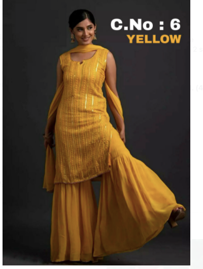 Yellow Embroidery Georgette Sleeveless Sharara Dupatta Set