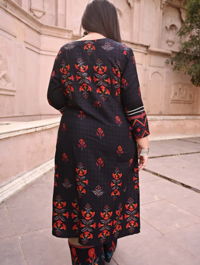 Plus Size Black Beige Readymade Salwar Suit Dupatta