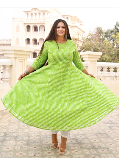 Anarkali Plus Size Green Kurti for women
