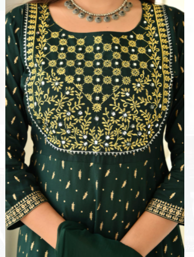 Green Embroidery Anarkali Cotton Salwar Suit Dupatta
