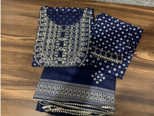 Blue Butti Cotton Handblock Salwar Suit Dupatta
