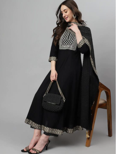 Black Embroidery Zari Salwar Suit Dupatta