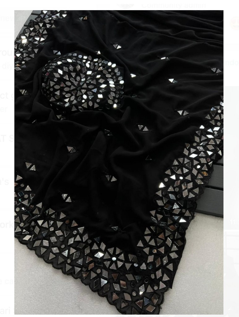 Black Georgette Mirror Partywear Saree
