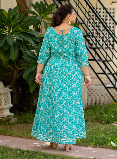 Anarkali Plus Size Turquoise Kurti Dupatta Set of 2