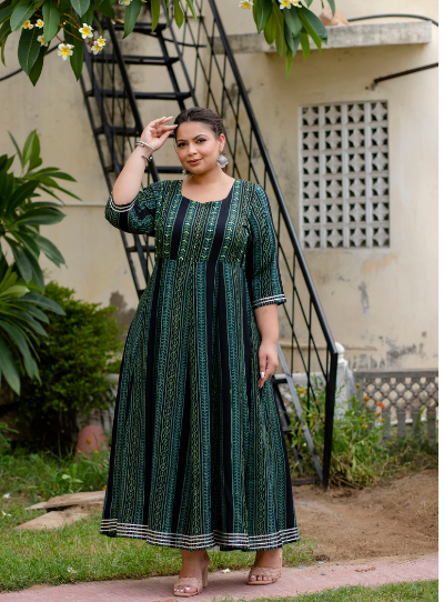 Plus Size Anarkali Dark Green Kurti for women