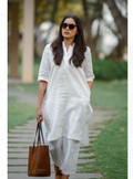 Plain White Cotton Kurta Pant Set for Women UK NEXT DAY