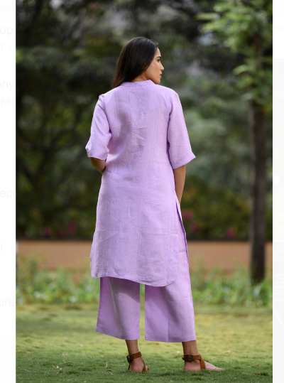 Lilac Plain Cotton Kurta Pant Set for Women
