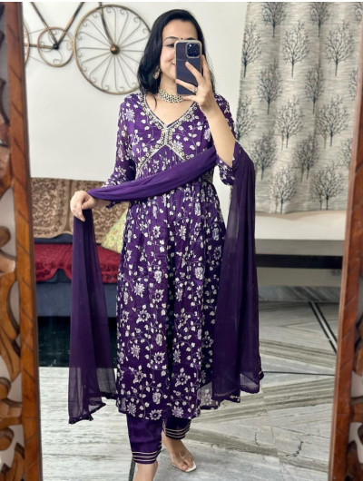Purple Anarkali Flared Salwar Suit Dupatta