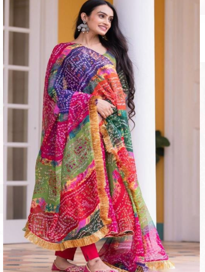Multicolor Anarkali Flared Long Gown with Dupatta