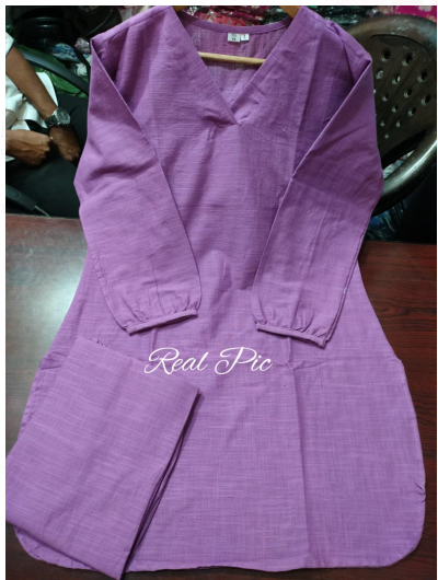 Lilac Petite Plain Cotton Kurta Pant Suit for Women