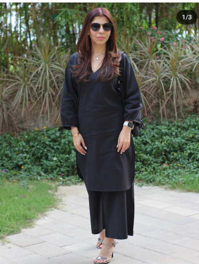 Black Petite Plain Cotton Kurta Pant Suit for Women