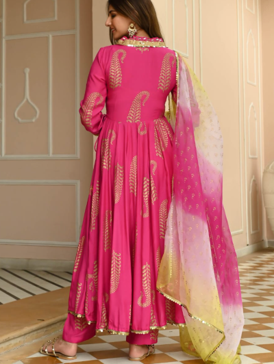 Festive Hot Pink Cotton Salwar Suit